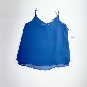 Dex blue dressy tank with gold chain detail M